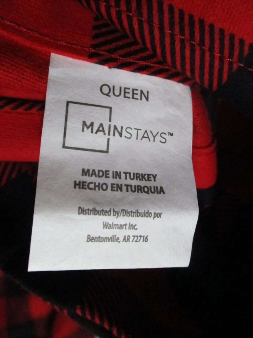 Mainstays Flat Sheet Queen Size Buffalo Plaid Christmas Rustic Black, Red cotton